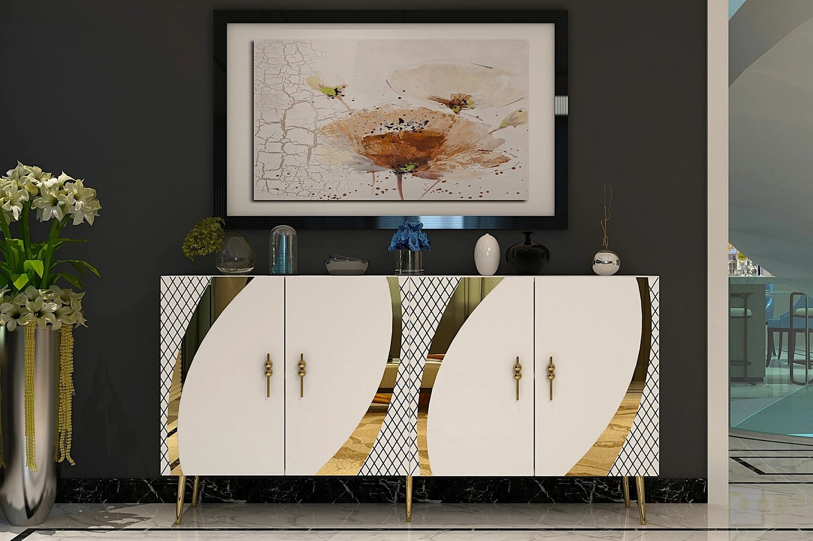 Konsol Skye Decor, Hook KB150, e bardhë, e artë