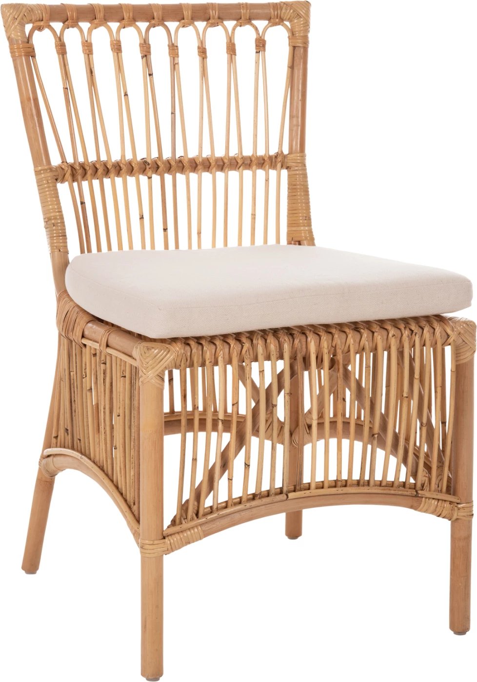 Karrige për ngrënie THALIN FH9834 rattan ngjyrë natyrale-jastëk ngjyrë bardhë 53x58x91Hcm