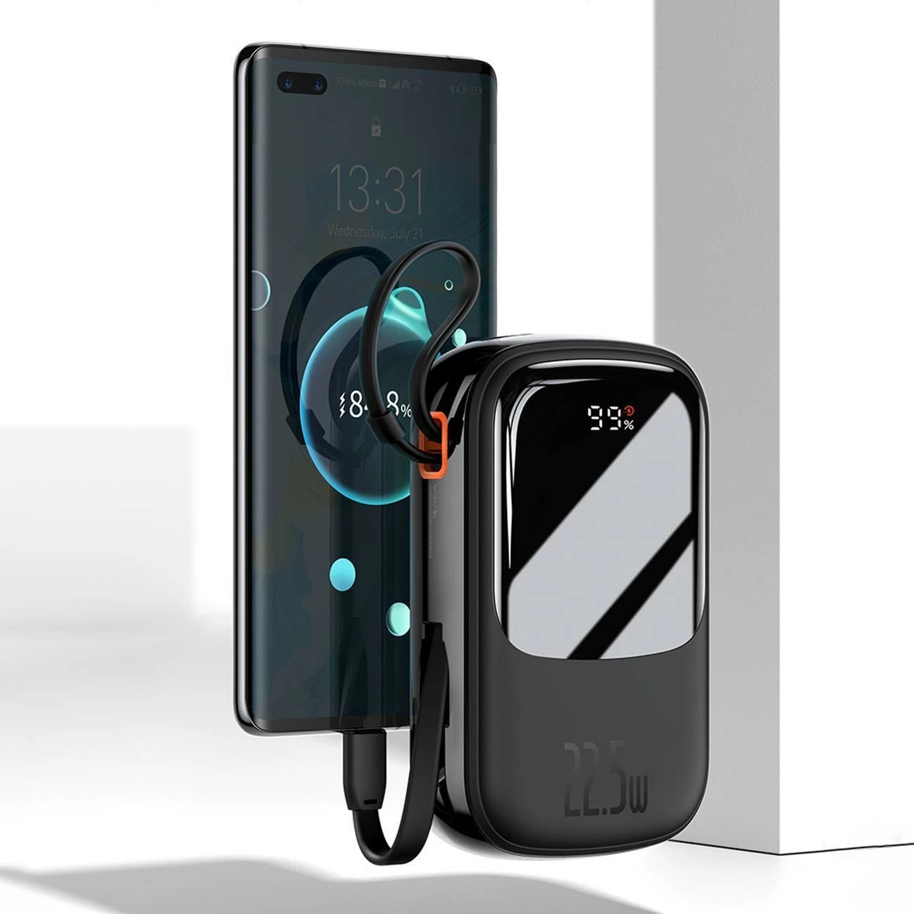 Powerbank Baseus Qpow Digital Display 10000mAh, 22.5W, me kabllo USB-C të integruar, Bardhë
