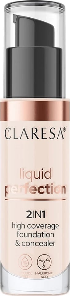 Fondatinë dhe Korrektor 2-në-1 Claresa Liquid Perfection 101 Light për femra, 34g