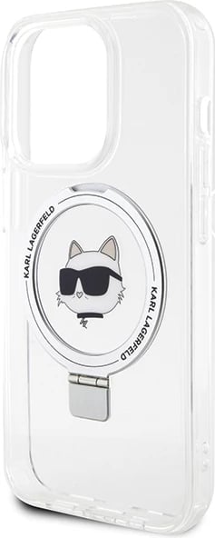 Mbështjellës Karl Lagerfeld KLHMP15XHMRSCHH për iPhone 15 Pro Max 6.7", Ring Stand Choupette Head, MagSafe, Bardhë