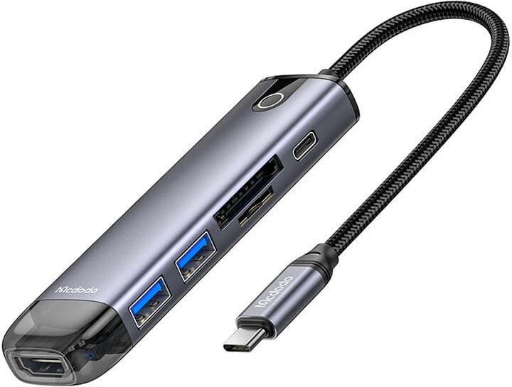 Kasë Mcdodo HU-7420, 6-në-1, USB-C, HDMI, USB3.0*2, SD, TF, Gri