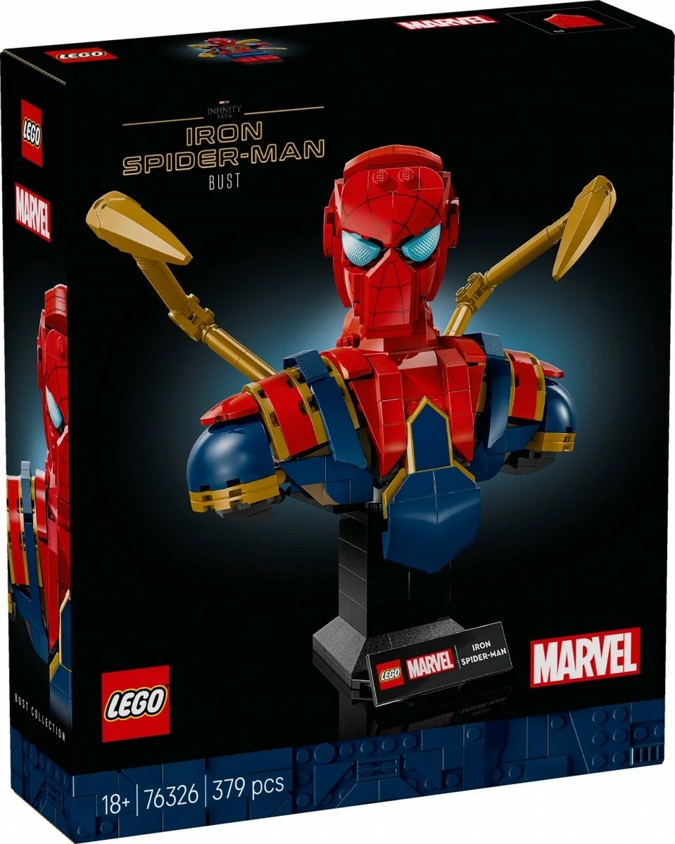 Set ndërtimi LEGO Marvel Iron Spider-Man Bust 76326, 379 pjesë, për të rritur