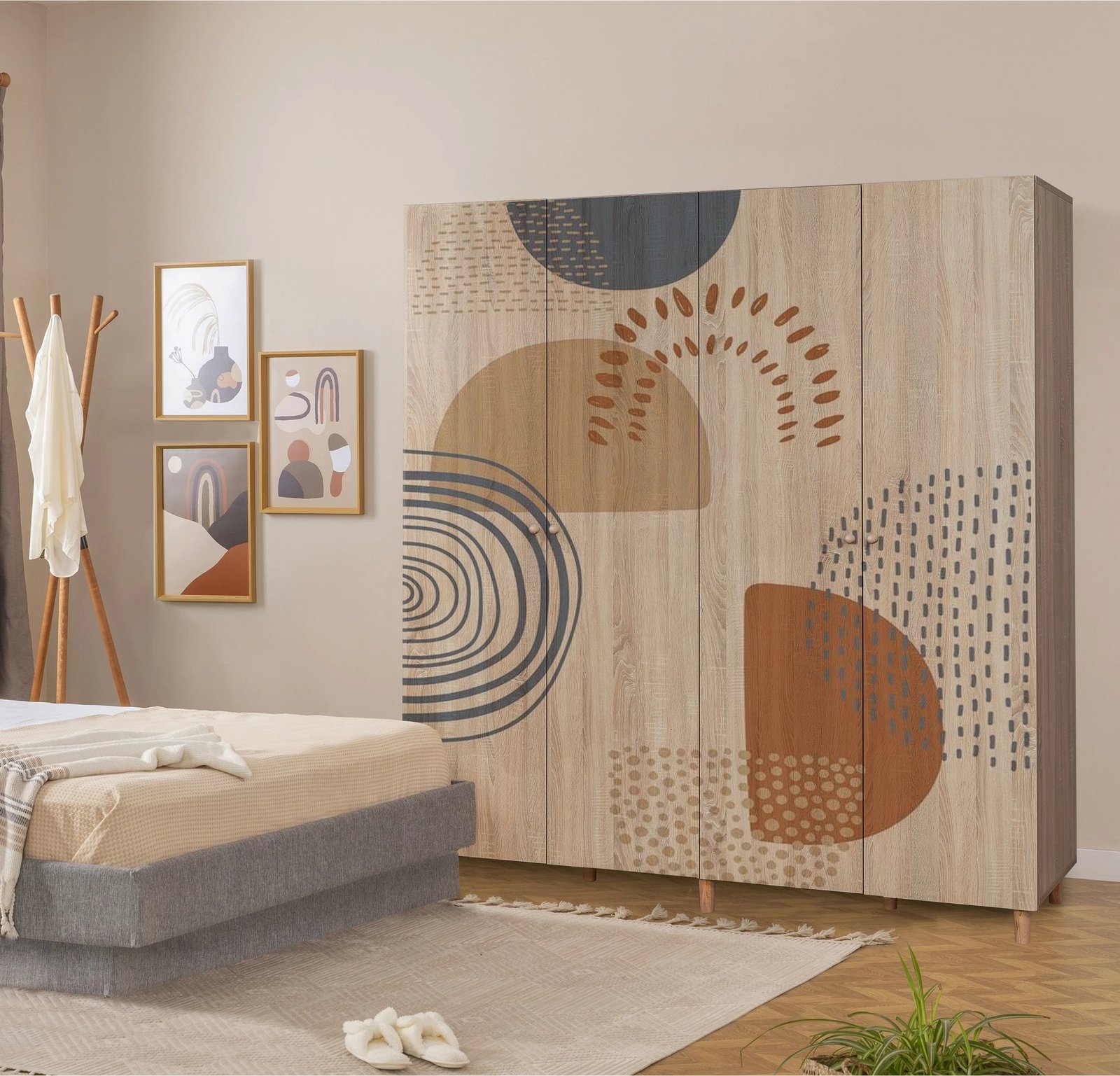 Dollap garderobe Sonomo, këmbë druri, doreza druri, Skye Decor Loni 4 -975