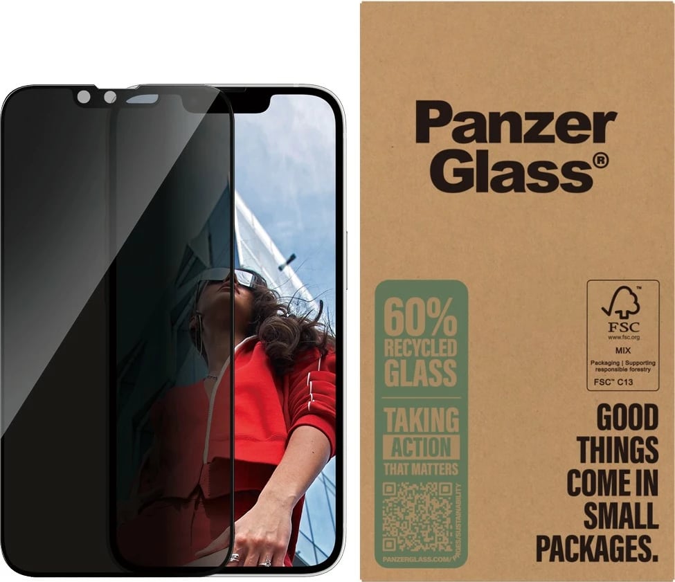 Mbrojtës ekrani PanzerGlass Privacy për iPhone 16e/14/13/13 Pro, transparent