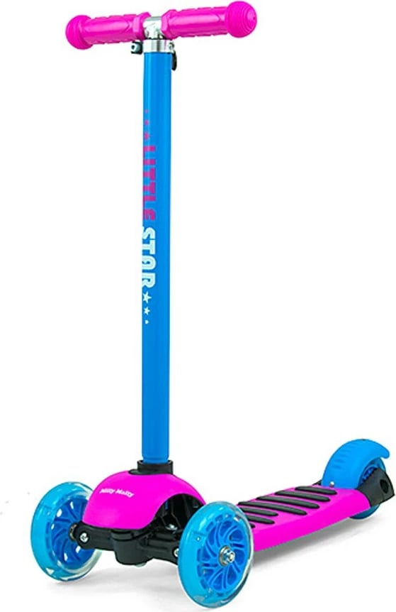 Trotinetë fëmijësh 3‑në‑1, Milly Mally Little Star, me ulëse, dorezë prindi, rrota LED, deri 50 kg, rozë‑kaltër