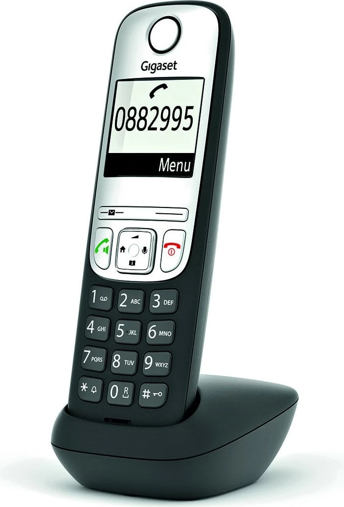 Telefon pa tela Gigaset A690HX, 2 inç, 150 kontakte, altoparlant, zi/argjendtë