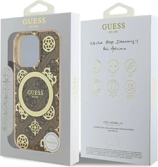 Mbështjellës Guess IML Peony On 4G Background MagSafe për iPhone 16 Pro Max, Kafe