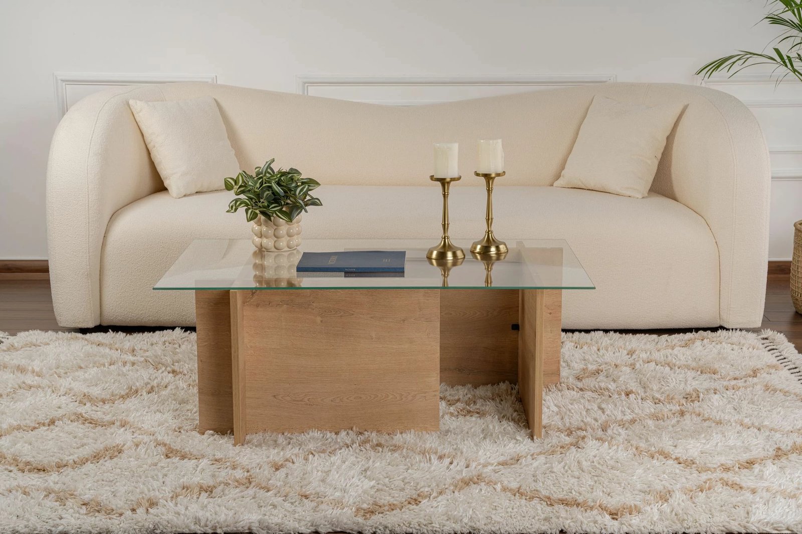 Tavolinë kafeje Nordure, xham, ngjyrë lisi mjaltë