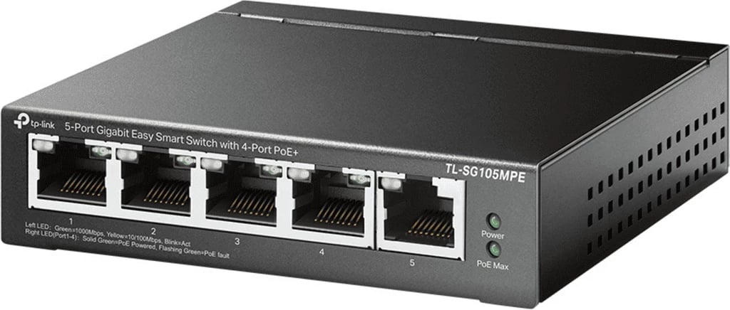Switch TP-Link TL-SG105MPE 5 porta gigabit, 4x PoE+, Easy Smart, e zezë