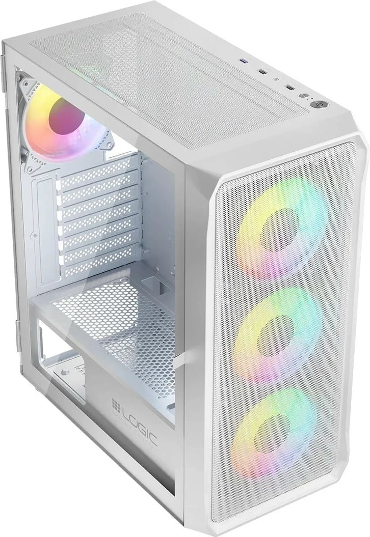 Kasë PC Logic Concept Portos ARGB Midi Tower, ATX/Micro ATX, x4 ARGB, panel anësor xham i kalitur, USB 3.0, White