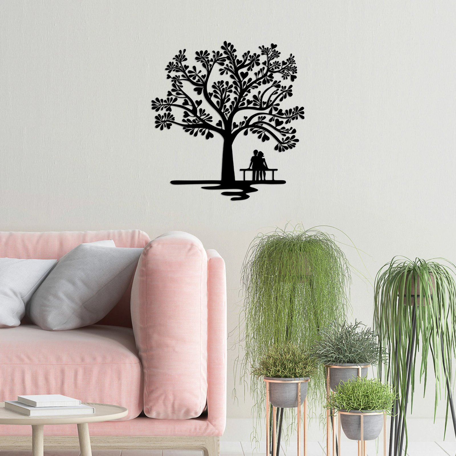 Aksesor dekorativ metalik për mur, Romance nën pemë, 66x69cm