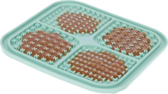 Mbështjellës KERBL Slow-eating Licking Mat - Turquoise Tray, Bowl për Qen/Mace - 20x20 cm