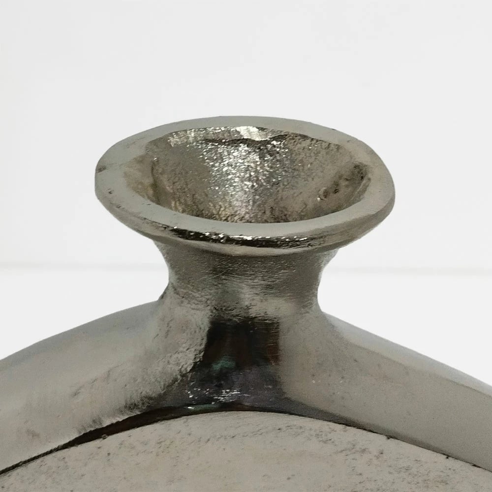 Vazo rrethore abstrakte, alumin, ngjyrë argjendi-nikel, 26x4x31cm