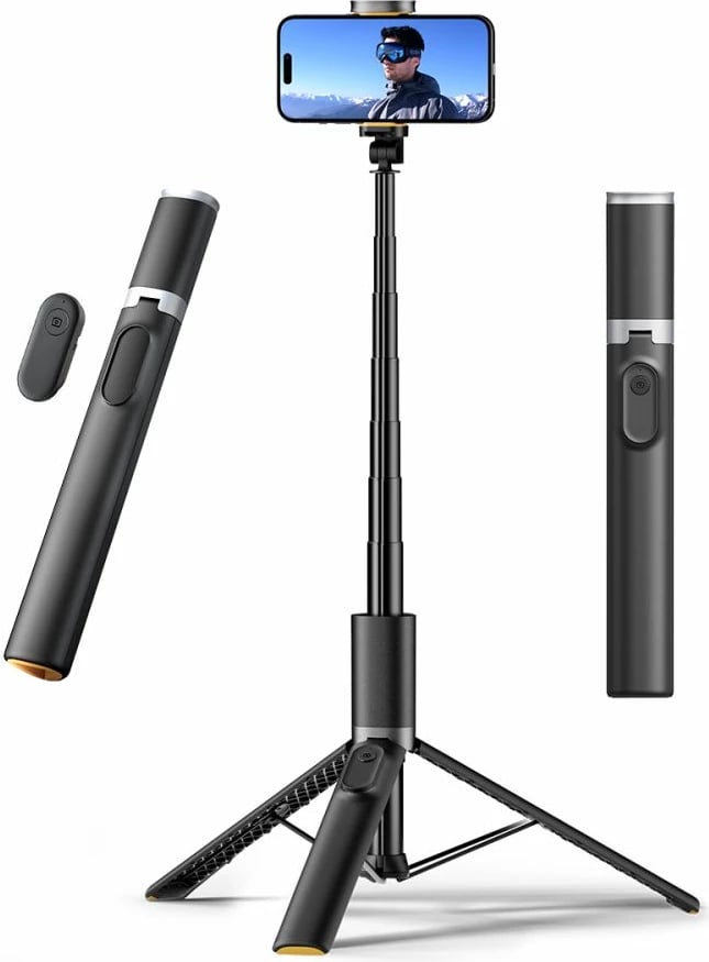 Selfie stick me tripod Tech-Protect L08S me telekomandë Bluetooth, deri 141cm, e zezë