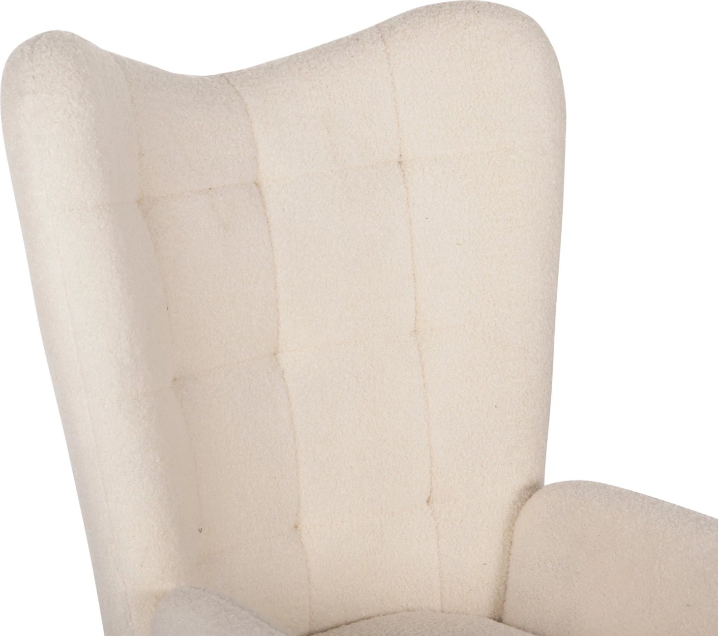 Fotel CRAWLEY me tabure, stof boucle i bardhë, këmbë metalike të zeza, FH8918.25, 70x74x105cm