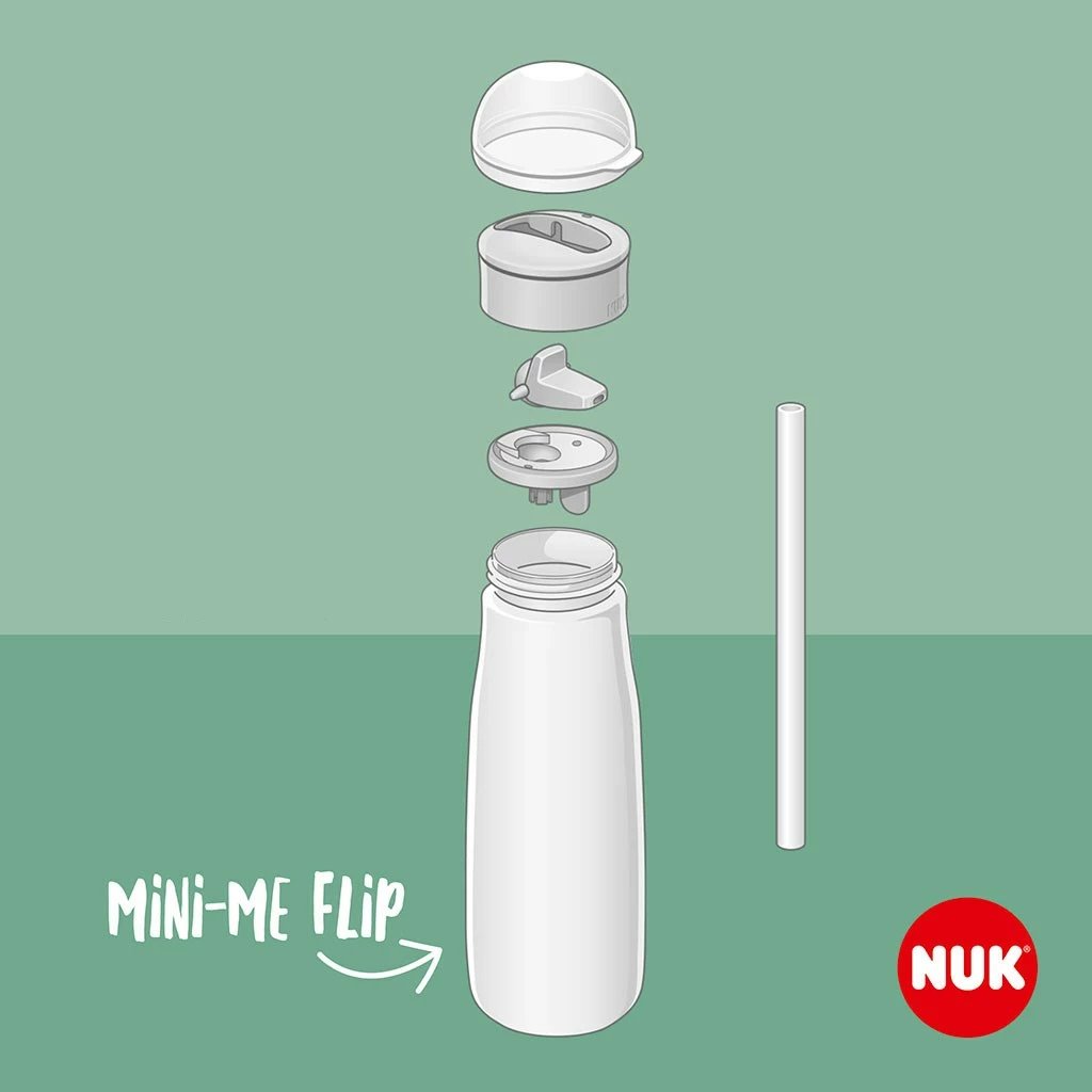 shishe për fëmijë, NUK, Mini-Me Flip, grykë 2-në-1 me kashtë, 450 ml, e gjelbër