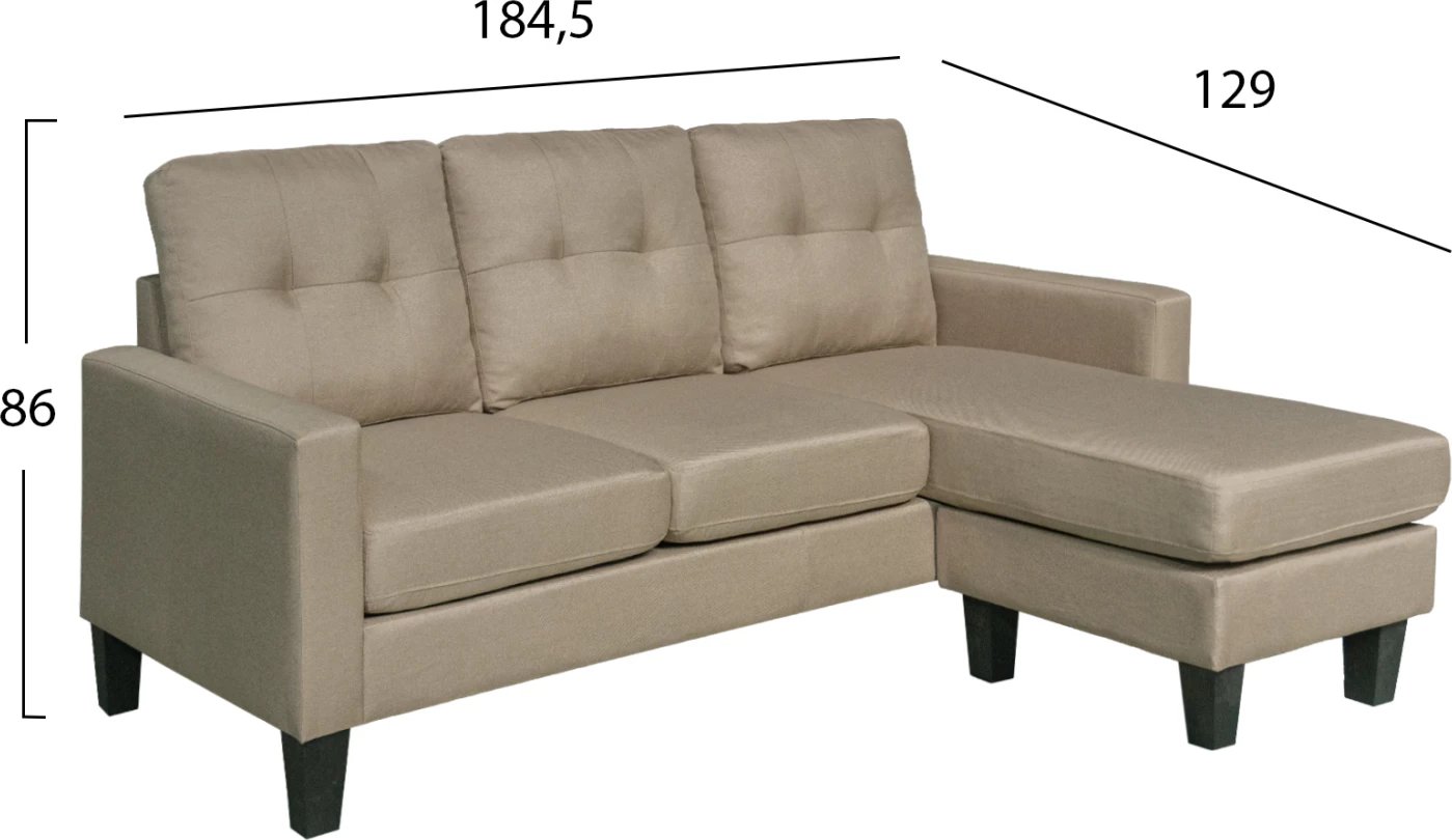 Kënd-sofa MEGGY, kënd i kthyeshëm, material bezhë, FH3297.03, 184.5x129x86cm