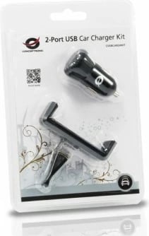 Karikues veture Conceptronic KFZ-Ladegerät, 2xUSB-A, mbajtës celulari, 10W, zi