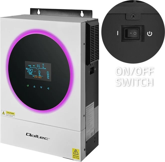 Inverter solar hibrid Qoltec 53873, 6kVA/6kW, MPPT 120A, Wi-Fi, LCD, BMS, zi/bardhë