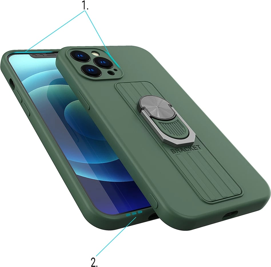 Mbështjellës silikoni Hurtel Ring Case me mbajtëse gishti dhe qëndrim për iPhone 12 Pro Max, Kafe