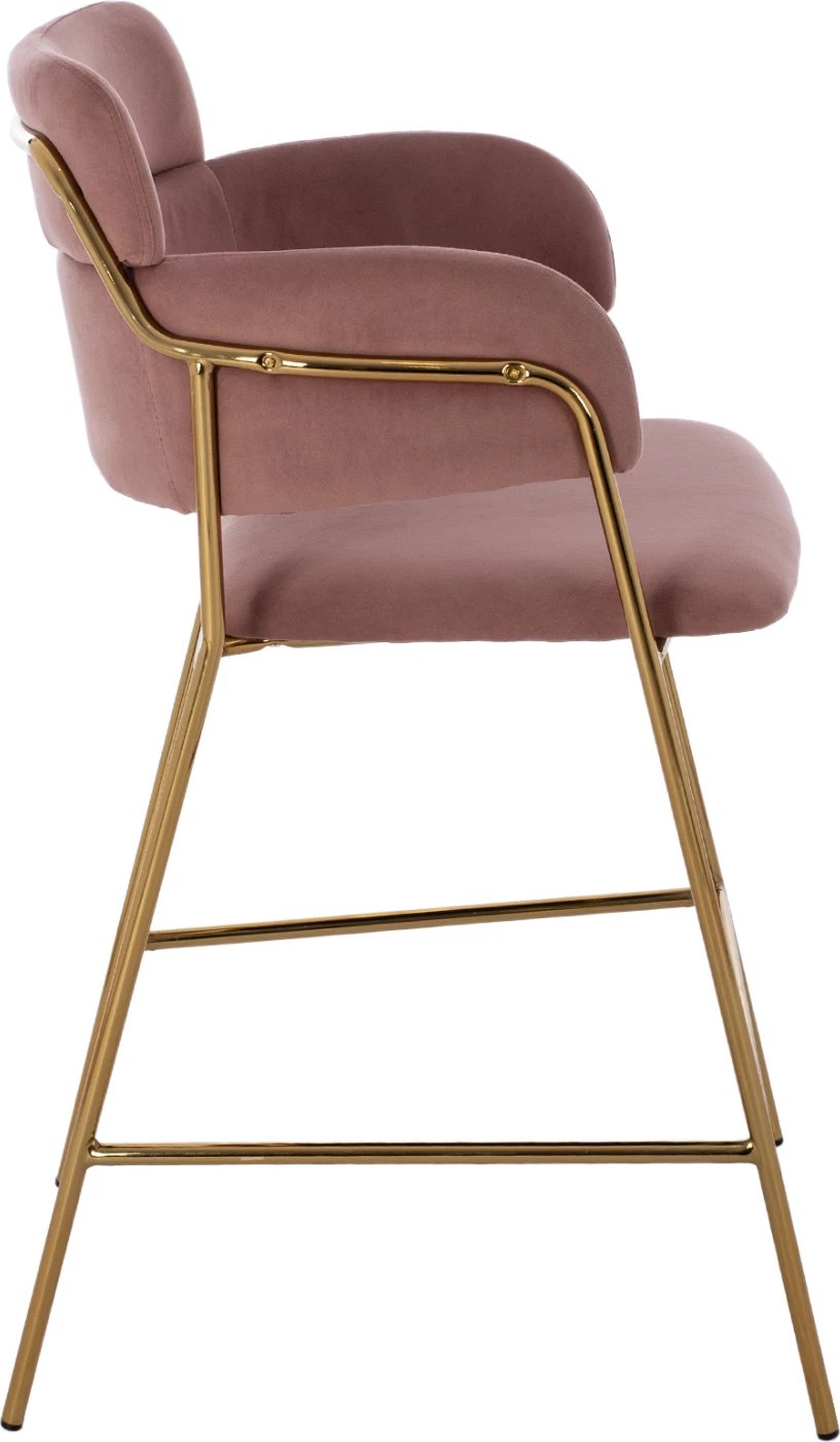 Karrige për bar mesatare, kadife rozë e zbehtë, kornizë e artë, FH8735.02, 54x58x95 cm., set prej 2 copë