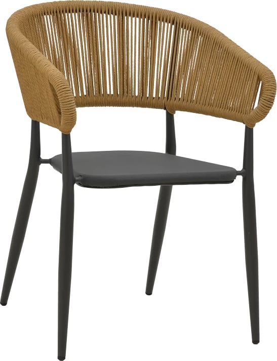 Karrige alumini Raven e grumbullueshme, kornizë antracit-tekstilen, ratan natyral, 57x62x78cm