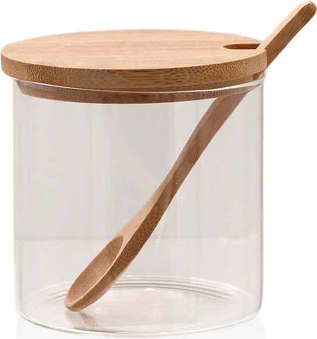 Kavanoz qelqi, kapak bambuje, transparent, CAM0309, 9x9x9cm, 350ml
