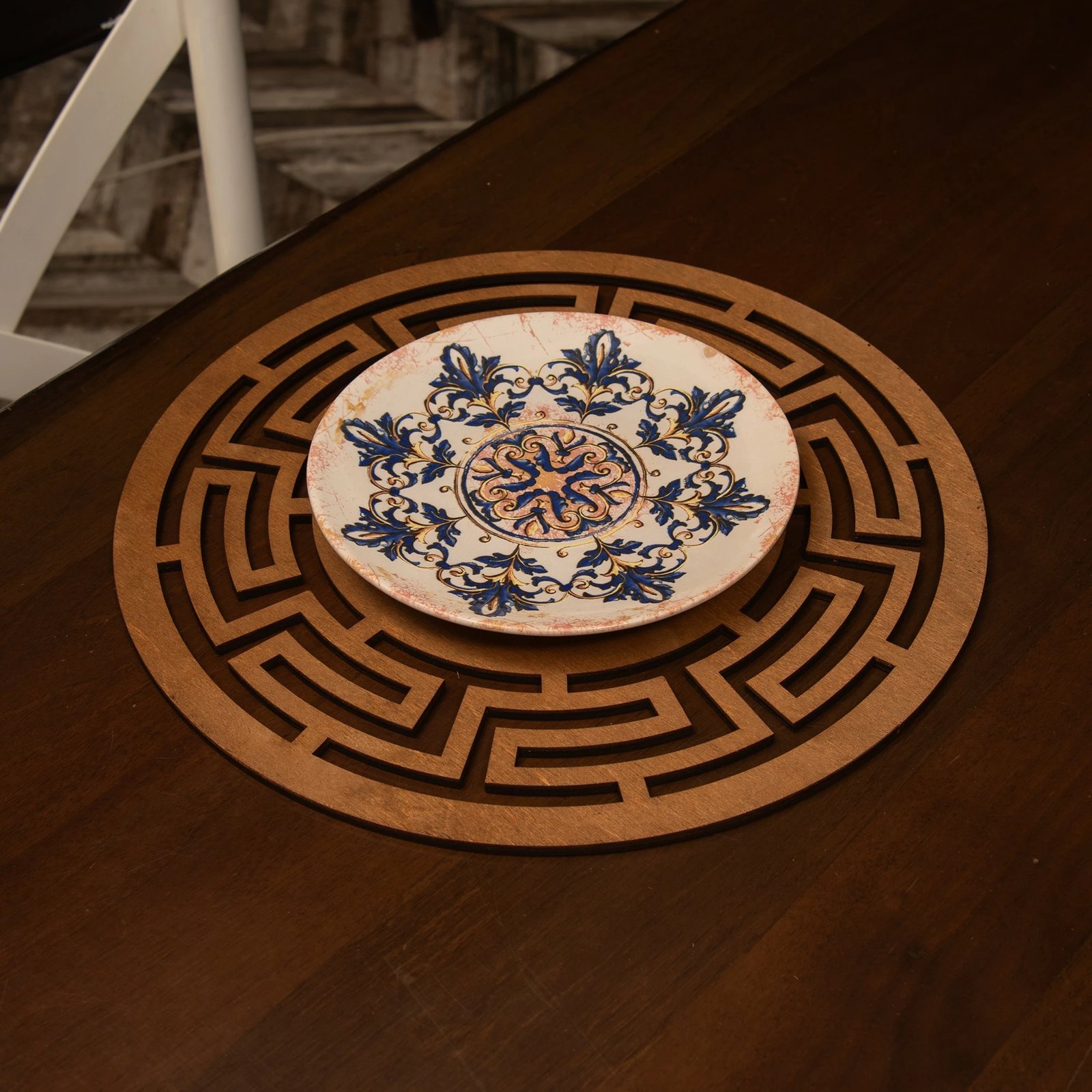 Set nënshimesh tavoline prej druri, Hermia, Labirint, 4 copë, ngjyrë arre