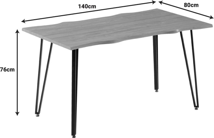 Tavolinë ngrënie Izzac me sipërfaqe MDF në sonoma - këmbë metalike të zeza 140x80x76 cm