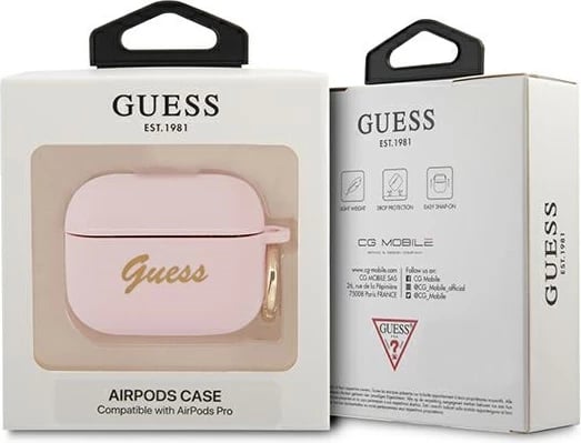 Mbështjellës Guess GUAPSSSI për AirPods Pro, silikon, rozë