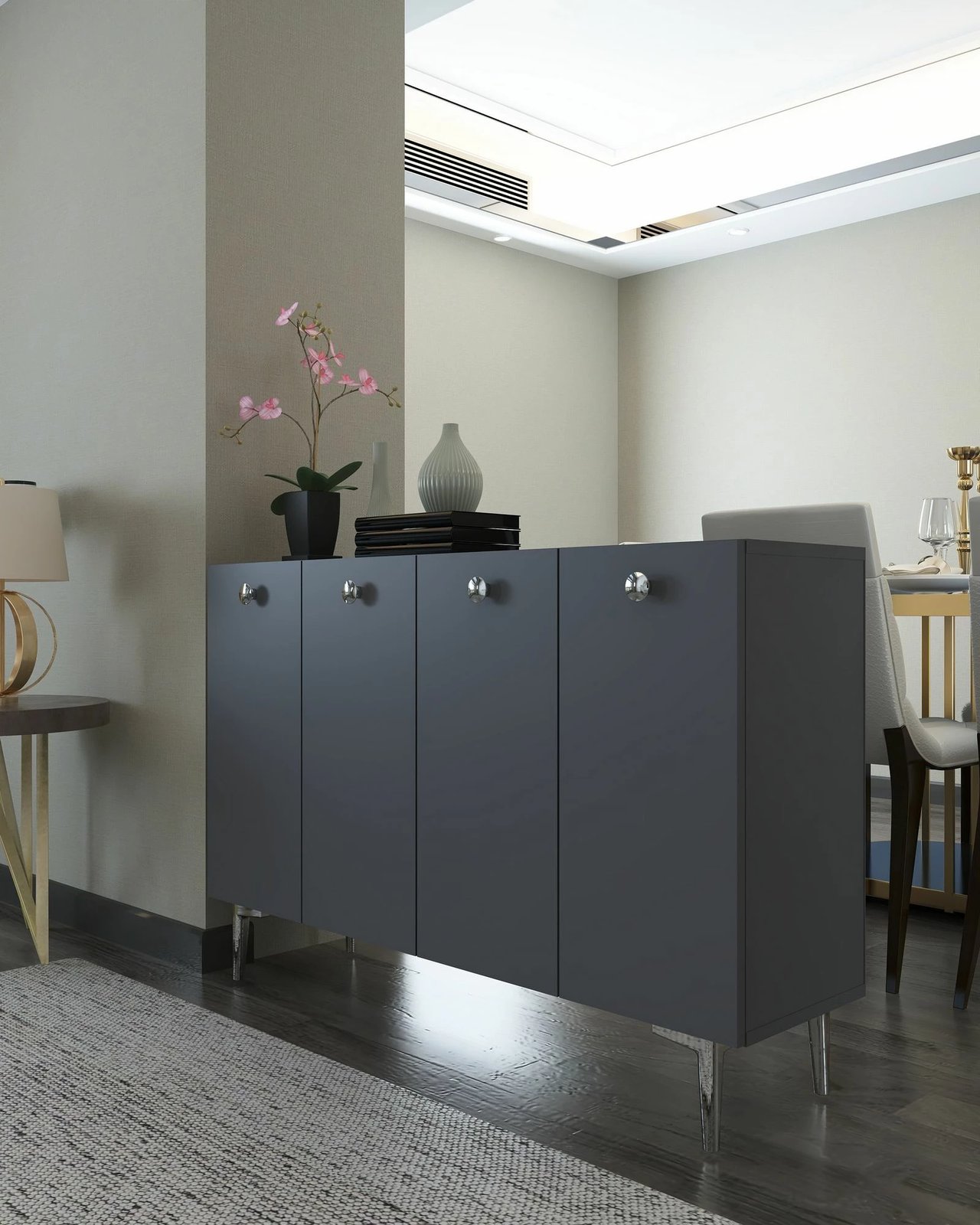 Konsol Skye Decor, ngjyrë antracit, argjend