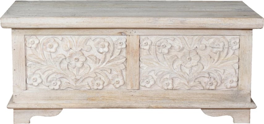 Arkë dekorative prej druri mango, ngjyrë natyrale decape, 80x40x34cm