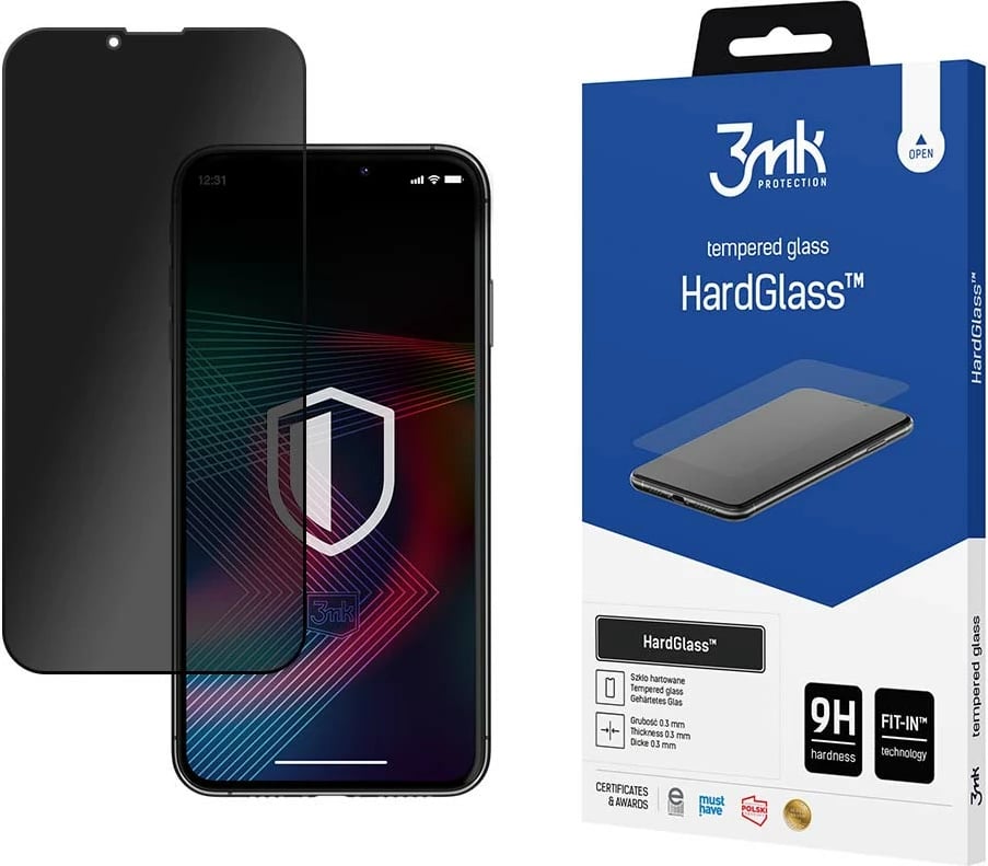 Xham mbrojtës privacy 3mk HardGlass Max për iPhone 13/13 Pro/14, Zi