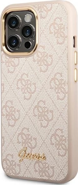 Mbështjellës Guess 4G Vintage Gold Logo për iPhone 14 Pro Max, Rozë