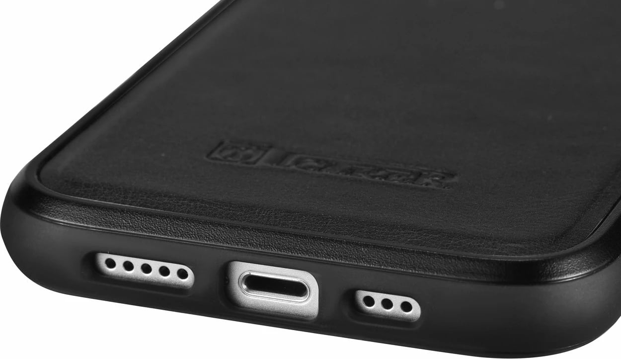 Mbështjellës iCarer Leather Oil Wax për iPhone 14 Pro Max, lëkurë, i zi