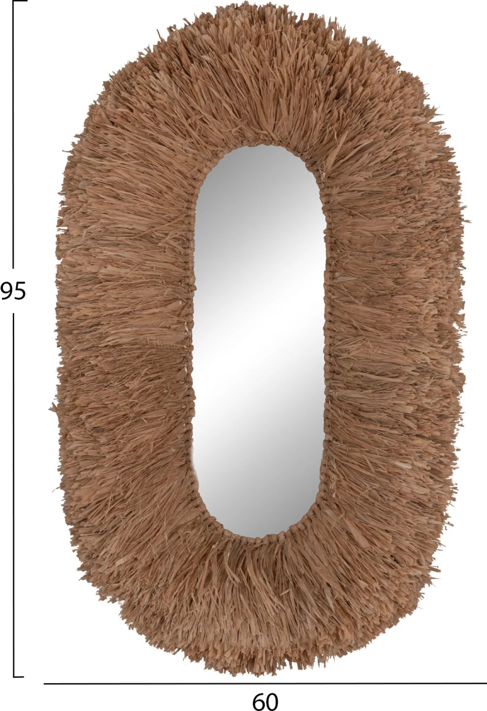 Pasqyrë muri ovale, kornizë fibra sisali, ngjyrë natyrale, FH4711, 95x60x15cm