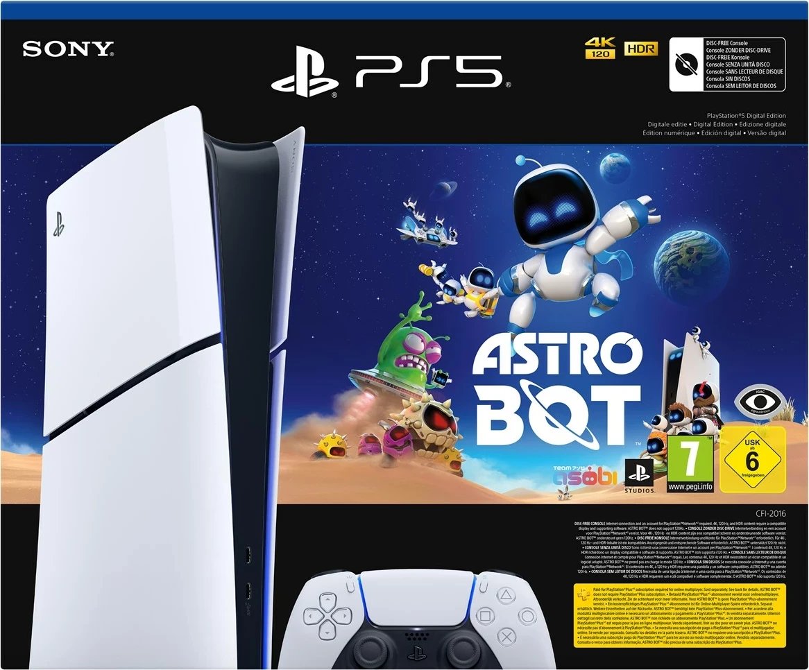 Konzolë lojërash Sony PlayStation 5 Digital Edition Slim, 1 TB, me Astro Bot, zi/bardhë