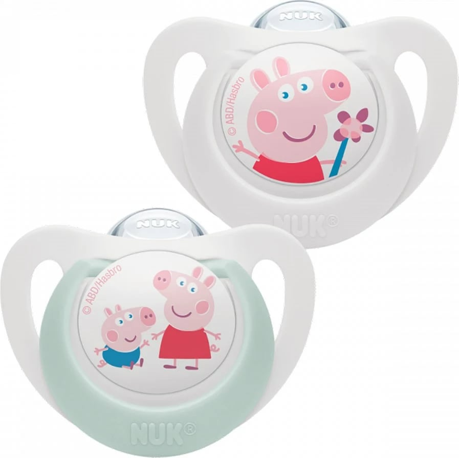 Cicë qetësuese bebe NUK Star Peppa Pig 0-6m silikon BPA-free bardhë, 2 copë