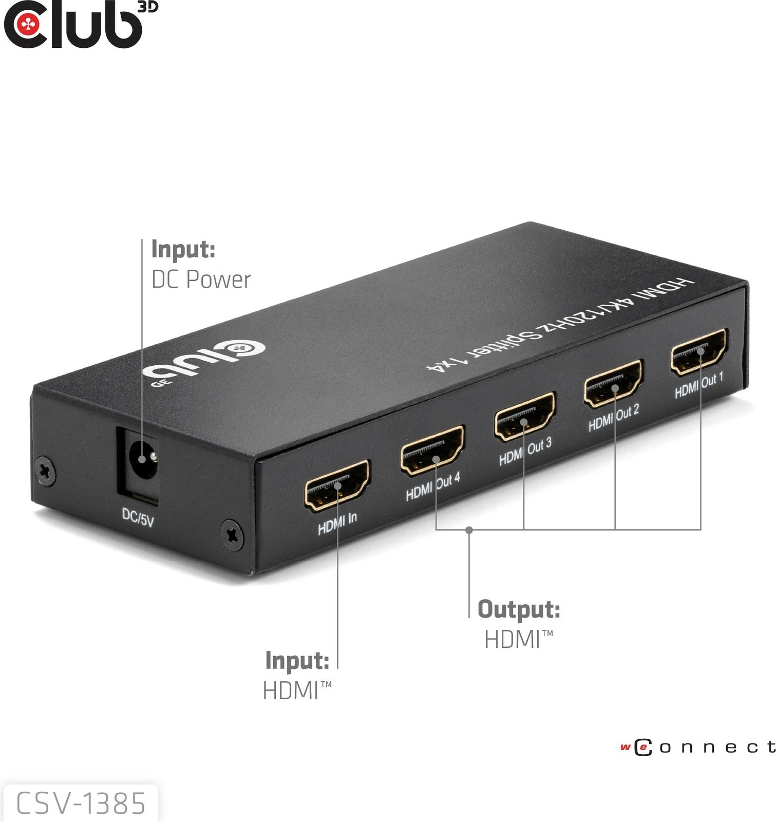 Splitter HDMI Club3D 1 në 4, 4K120Hz, i zi
