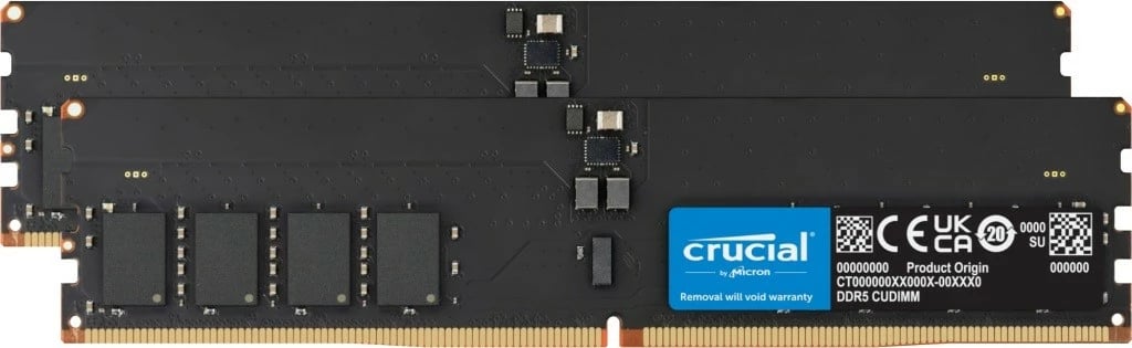 RAM Memorje Crucial DDR5, 64GB (2x32GB), 6400MHz, CL52, CUDIMM, e zezë