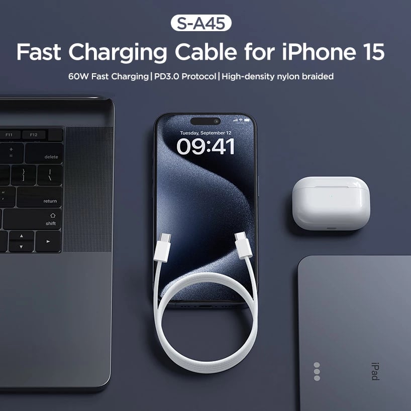 Kabllo USB-C/USB-C Joyroom Ben Series S-A45, 1m, 60W, Bardhë