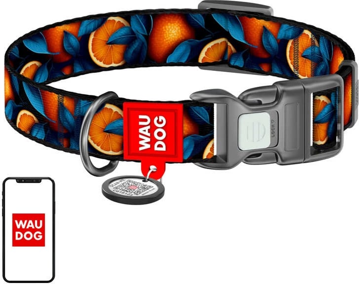 Qafore najloni për qen Waudog Oranges me QR kod, L, portokalli