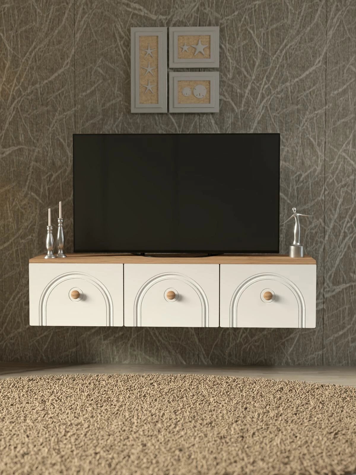 Komodë TV Skye Decor, Norvia 135, ngjyrë Atlantic Pine dhe e bardhë