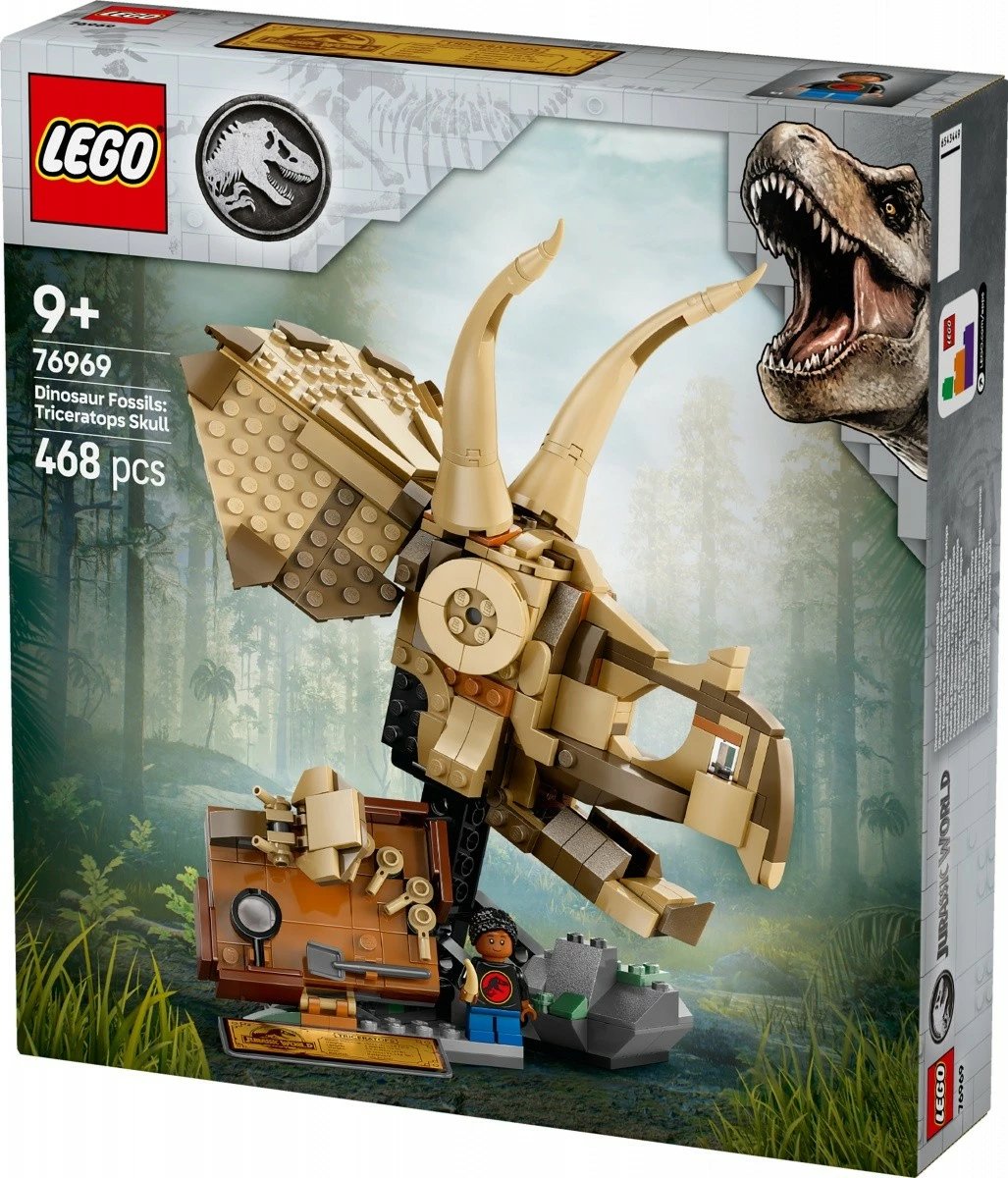 Set ndërtimi LEGO Jurassic World 76969, Dinosaur Skeletons: Triceratops Skull, 468 pjesë