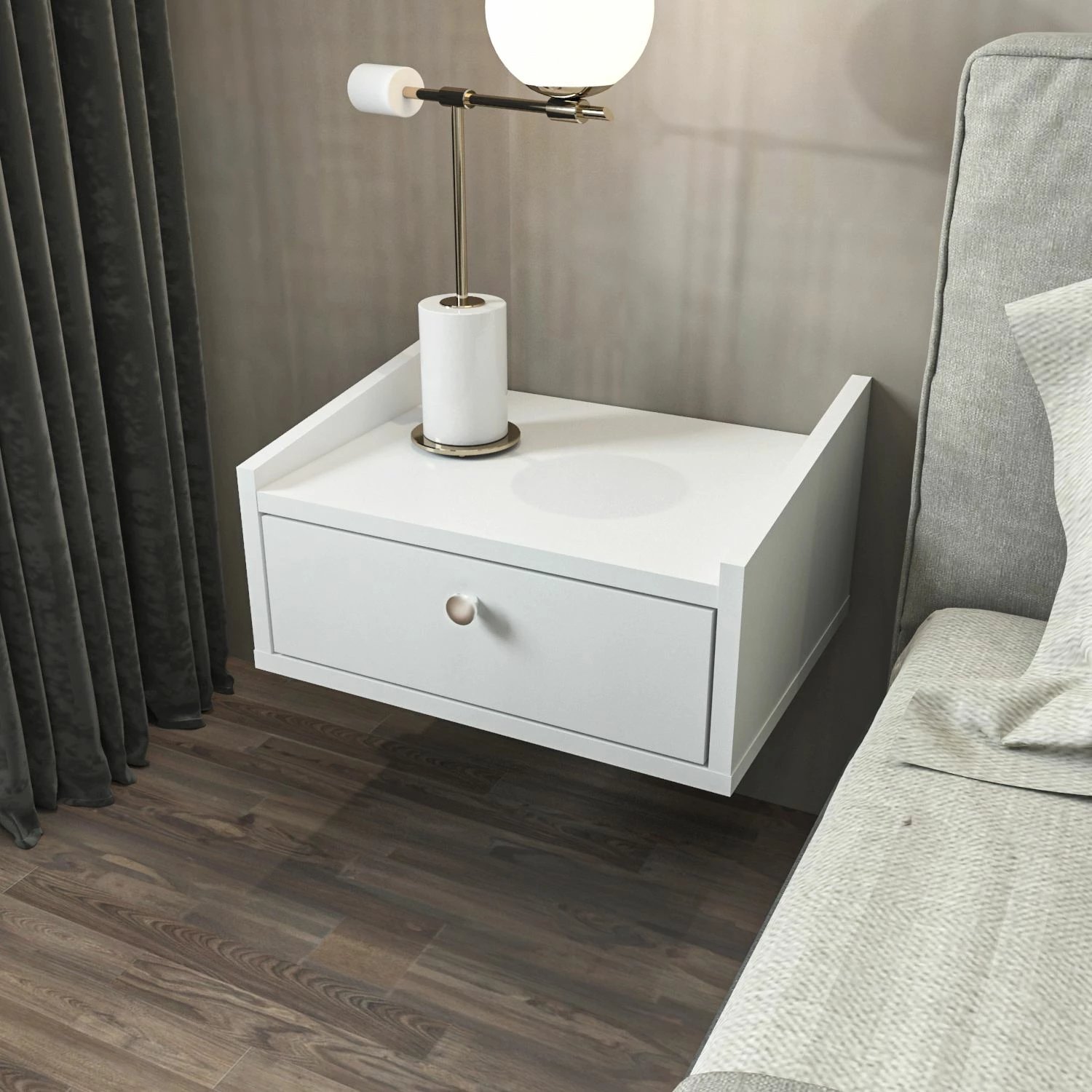 Komodinë anës krevati Skye Decor, Anel, e bardhë