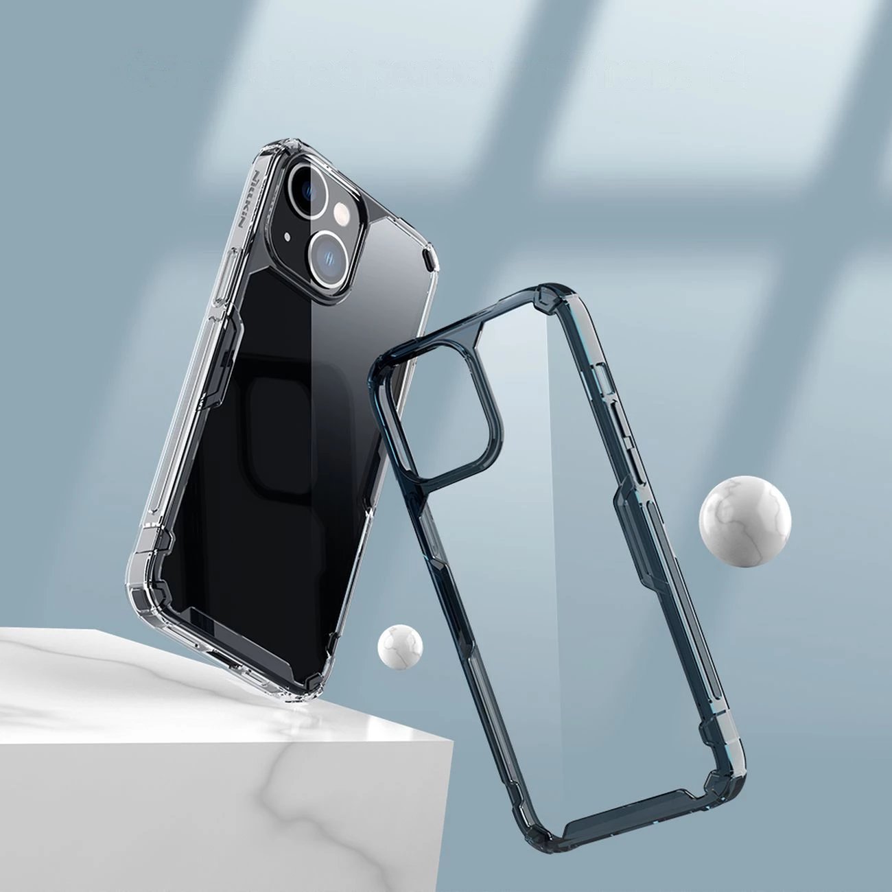 Mbështjellës Nillkin Nature Pro për iPhone 14, transparent/blu
