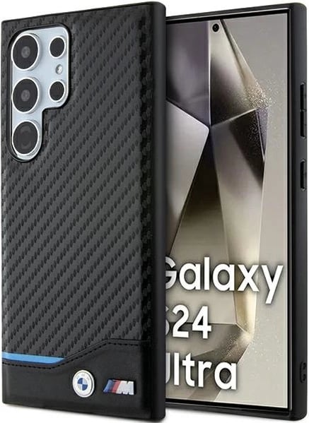 Mbështjellës BMW Leather Carbon për Samsung Galaxy S24 Ultra S928, i zi