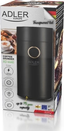 Bluarëse kafeje elektrike, Adler AD 4446, 150 W, 75 g, enë metalike, kapak transparent, e zezë me të artë Bluarëse kafeje elektrike, Adler AD 4446, 150 W, 75 g, enë metalike, kapak transparent, e zezë me të artë