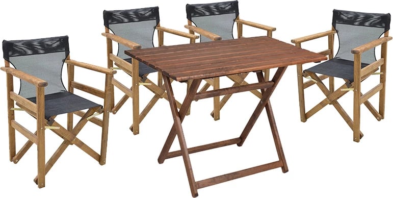 Tavolinë me karrige Retto set 5 copë dru ahu ngjyrë arre-PVC e zezë 80x60x72cm